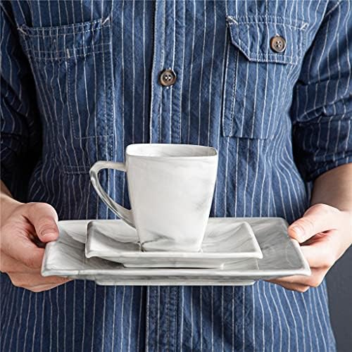 Czdyuf 18/36pcs Marble Grey Porcelain Ceramic Drinkwares com xícaras de café, pires e placas de sobremesa para 6 pessoas