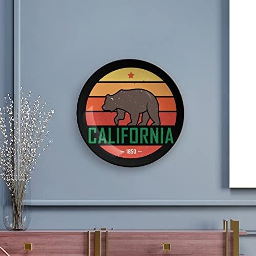 República da Califórnia Urso de osso engraçado China Decorativa Placas de cerâmica redonda Craft With Display Stand for Home Office Wall Decoration