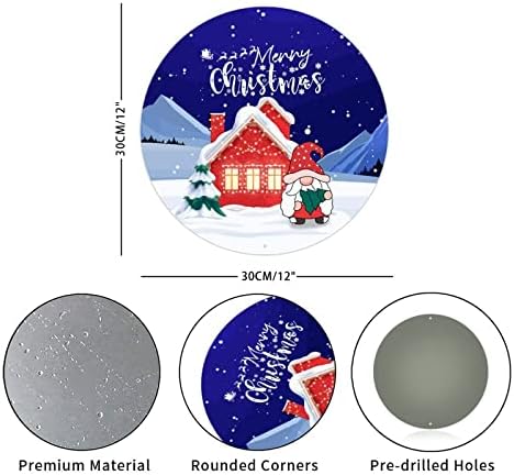 Placa de lata de metal redonda Placa Feliz Natal neve e gnomos círculos grinaldas signo de porta vintage porta de porta placa