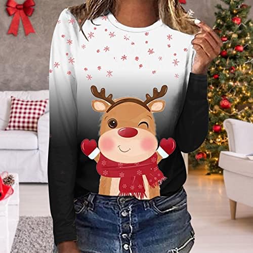 ANNIYA FALL Crewneck Sweatshirt Cowl Neck Christmas Print T Camisetas montadas Blusa de embrulho relaxada para mulheres