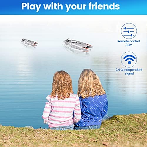 Barco de controle remoto para piscinas e lagos, 2,4 GHz 30 km/h de alta velocidade RC Boat Toy com 2 baterias recarregáveis ​​para crianças e adultos