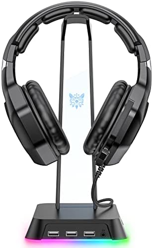 Os fones de ouvido Sosisu RGB estão com Aux Aux de 3,5 mm e 3 portas USB 2.0, cabide do fone de ouvido com base de borracha