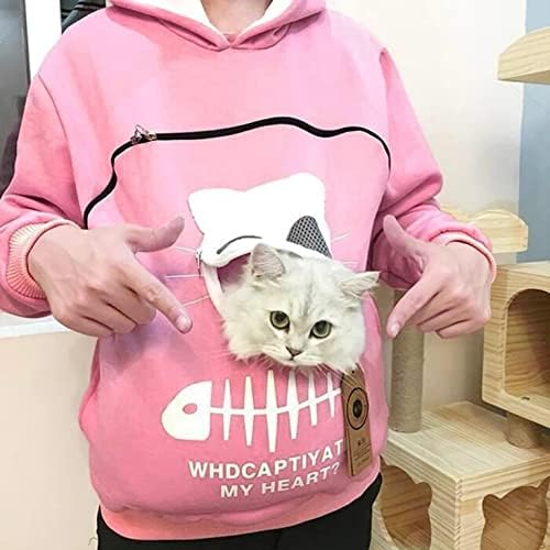 Moletom de gato de gato de gato das mulheres Tops de capuz podem carregar seu gato de estimação Capuz da blusa de pulôvera respirável Camisa de camisa Top Top
