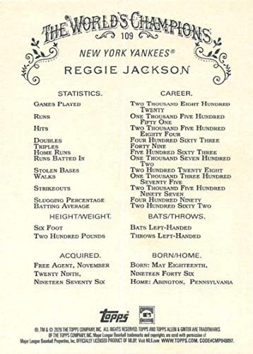 2020 Topps Allen e Ginter #109 Reggie Jackson New York Yankees MLB Baseball Trading Card