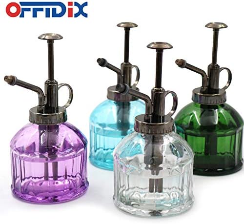Offidix transparente Garraneiro de spray de vidro, planta Senhor com bomba superior de plástico de bronze, lata de rega pequena