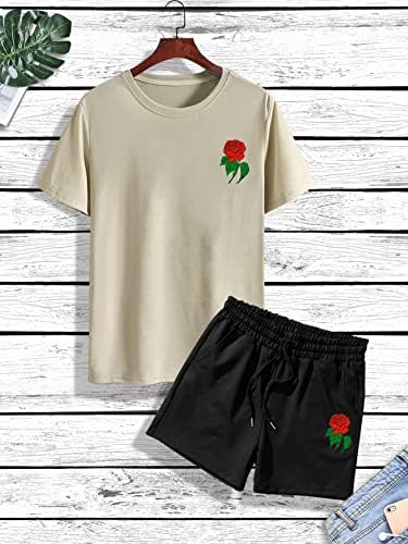 Roupas de duas peças para homens, camiseta floral com estampa floral e shorts de cintura