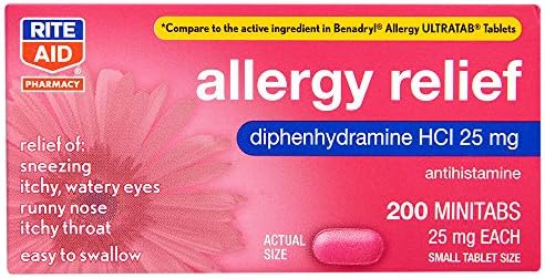 RITE AID AIMISTAMINA ALIMENTAÇÃO DE ALERGÊNCIA COM DIFENIDRAMINA, 25 mg - 200 contagem | Medicina de alergia | Alívio de alergia do