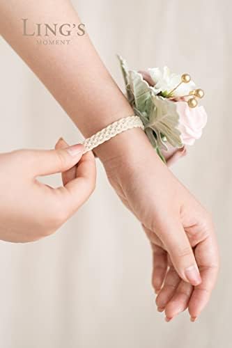Momento de Ling, conjunto de 2, pulseira de dama de honra Pulseira de pulso e corsages de ombro floral, casamento rústico