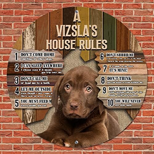 Engraçado redondo, cão de estimação metal sinalizador de um cachorro Regras de casa Vintage Sign Sign Pomer de cachorro