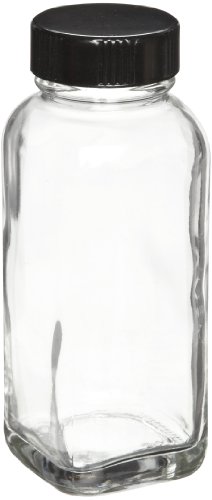 Wheaton W216888 Garrafa quadrada francesa, vidro transparente, capacidade de 16 onças com 48-400 tampa de parafuso forrada de borracha fenólica preta, diâmetro 68 mm x 167 mm
