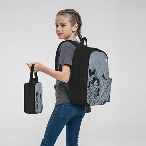 Ognot Black Crow Birds Printing School Backpack Adolescentes meninos Bolsas de escolas de meninos com bolsa de lancho