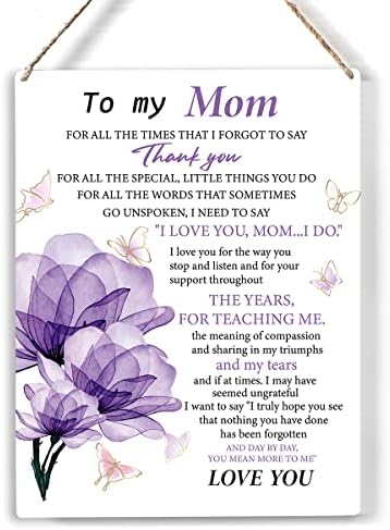 Para minha mãe, eu te amo madeira, sinalize borboletas e púrpura mãe floral sinais de madeira rústica penduramento de parede de