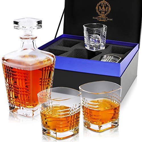 Decantador de uísque de 34 onças e conjunto de vidro - decantador de bebidas de cristal premium para escocês, bourbon,