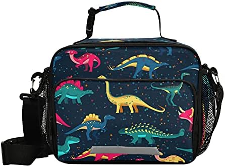 Mnsruu Dinosaurs Fun Detoon Lanchs, bolsa refrigeradora reutilizável à prova de vazamentos com alça de ombro ajustável para