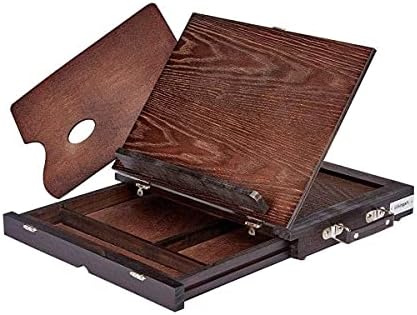 Kingart Solid Ajuste Wood Desk Table Easel com gaveta de armazenamento, paleta de tinta, madeira de faia - tábua portátil de canela de madeira sólida - pintura de lona, ​​stand de livros de desenho