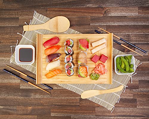 Sushi Noble Nest Making Kit para iniciantes | Conjunto de acessórios de cozinha da cabeceira de sushi incluía tapete de sushi de bambu, pauzinhos, pratos de mergulho, concha, bandeja de servir, faca de sushi e rolo