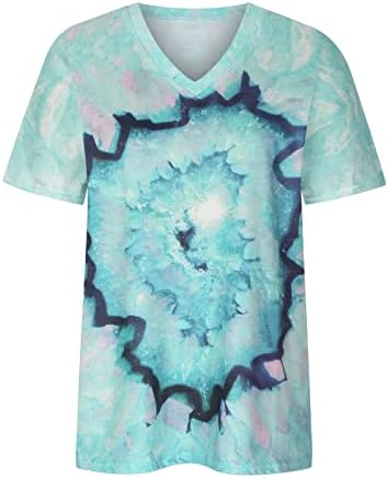 Camisa de algodão camisa feminina manga curta de pescoço de pescoço gradiente de mármore brunch hippie victorian tye loter