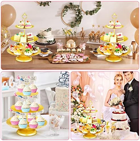 Yuxung 10 PCs Cupcake Stands 3 Nível de bolo de metal dourado Torre de vibração de aço inoxidável Passar Sobremesa para casamentos de casamento Casamento Baby Birthday Tea Party Decoração