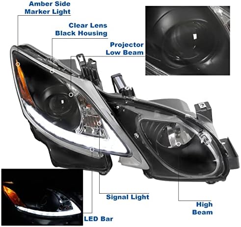 ZMAUTOPTS LED FACTOS DE PROJECTOR BLACK W/6.25 DRL branco compatível com a série Lexus GS 2006-2011 [para HID de fábrica]