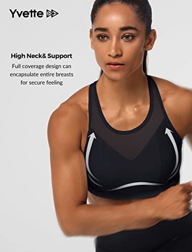 Yvette High Neck Sports Sports Bra de alto impacto - sem rejeição de umidade suave para a corrida Racerback plus size