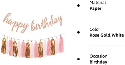 Aonor Rose Gold Birthday Party Decorações - Banner de feliz aniversário de ouro rosa brilhante e papel de papel tástica
