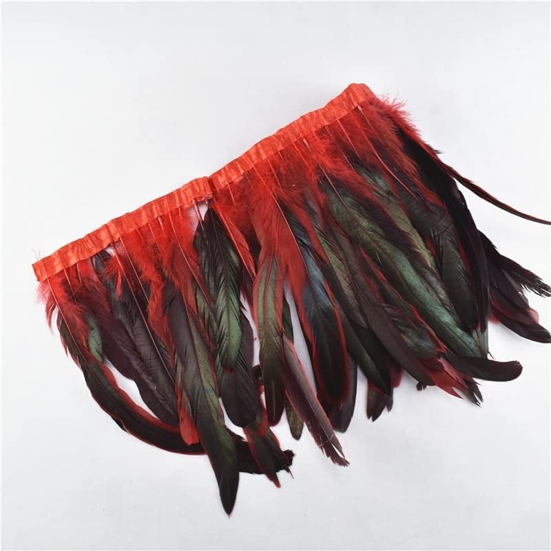 Ttndstore 1 metro de galo vermelho galo cauda de penas de fita de pano de pano de pano lateral25-30cm DIY penas para carros decoração