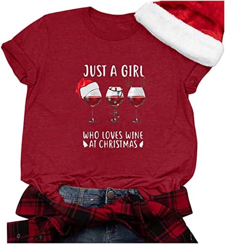Narhbrg apenas uma garota que ama vinho e blusa de Natal para mulheres, amante casual de vinho casual, letra engraçada de manga curta