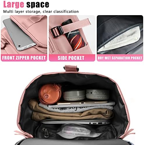 Bolsa de ginástica para feminino esportivo mochila mochila mochila saco noturno com sapatos compartimento rosa - miycoo