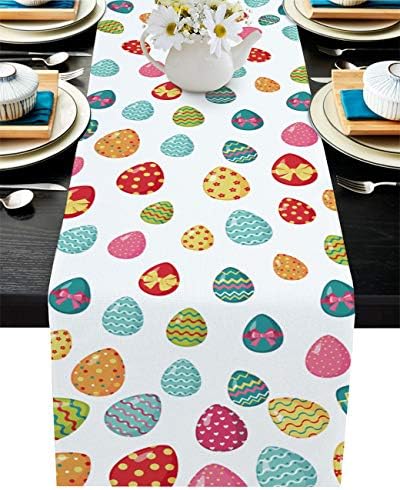 Prime Leader Easter Eggs Table Runner, 13 x 90 polegadas coloridas de mesa de ovo de Páscoa para jantar em família, fazenda,