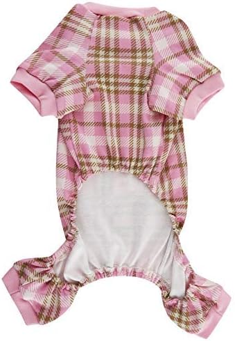 Pijamas de cão xadrez rosa, camisetas, circunferência 22-26 Comprimento das costas 20 Large