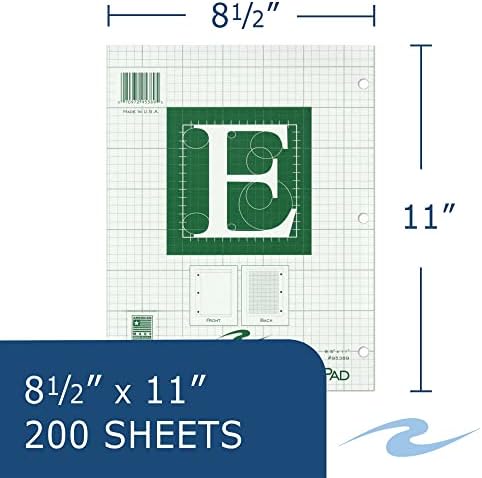 Padra de engenharia de primavera rugindo, 8,5 x 11, 200 folhas 15 papel verde, 5x5 Impresso em grade fechada, colada superior,