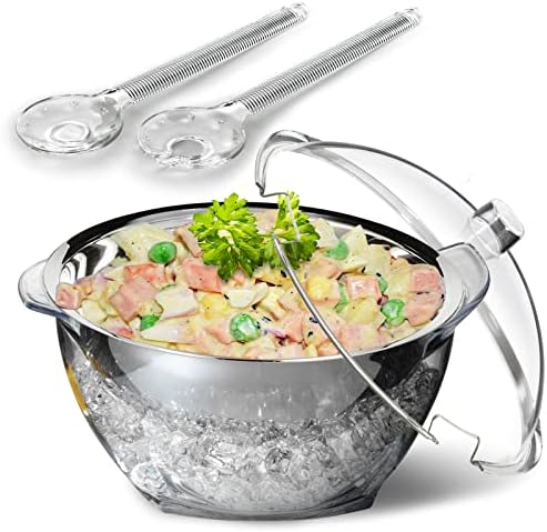 Vida inovadora Salada Extra Bowl com base de chiller de gelo e tampa, bandeja vegetariana refrigerada de cozinha com