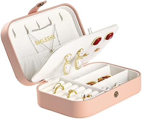 Smileshe Jewelry Box for Women Girls, PU Leather Small Travel Organizer, Jóias portáteis Exibir caixas de armazenamento para anéis Bracelets Brincos