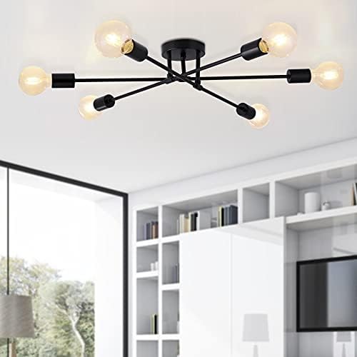 Brknit 6-Light Sputnik Candeliers, Black Modern Semi Flush Mount Teto Light com base E26, meados do século Industrial Vintage Kitchen