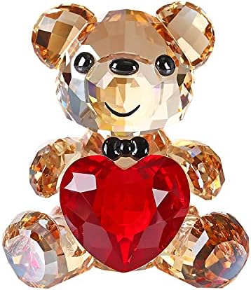 Dojoz Crystal Teddy urso estatueta Vermelho Coração adorável animal colecionável Ornamento Presentes de aniversário do dia dos namorados Presentes doces para decorações de mesa