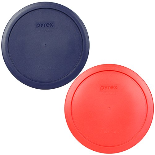 Pyrex 7402-PC 6-7 xícara azul e 7402-PC 6-7 xícara de tampa vermelha feita nos EUA