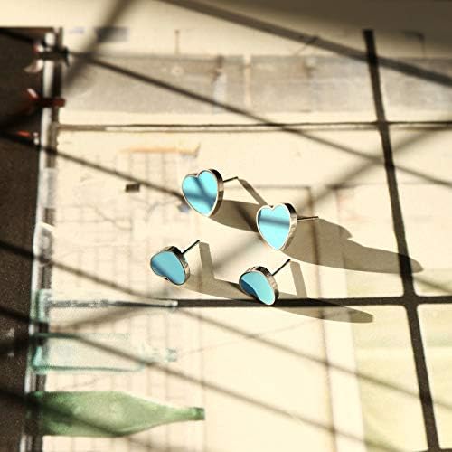 Brincos de coração de esmalte azul para mulheres - amor mulheres brincos de garanhão | Brincos leves de aço inoxidável de tons