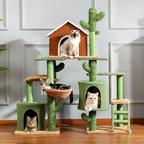 Gretd 3 em 1 Cat Tree Combination Cat's Tower Com arranhando post mobiliário de cacto fofo com ninho de condomínio Scratcher
