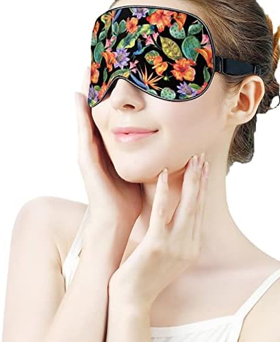 Cacto e máscara de sono de pássaro com flores máscara de olho de conforto suave para dormir, máscara de dormir ajustável,