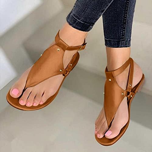 Sandálias para mulheres verão elegante, chinelos para mulheres Gladiator t-sheta plana plana de moda clipe dedo chinelos sapatos de