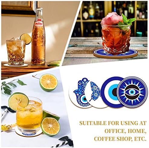 BENECREAT 9PCS Maly Eye Wood Coasters, Butterfly Mandala Flor Wood Drink Coaster Coffee Cup Tapete para a cozinha Tara