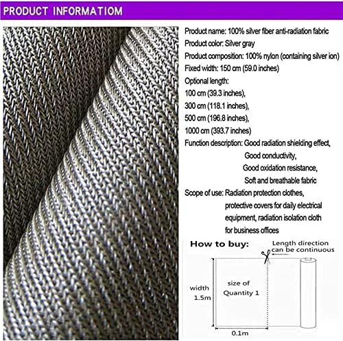 Tecido anti -radiação para roupas de fibra de prata Faraday Shielding Pano Emf EMI RF RFID Bloqueio de proteção condutora Material de proteção lavável e fácil de costurar púrpura 3m/118.11in