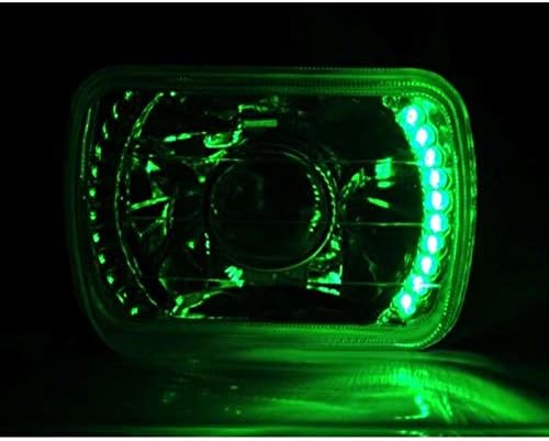 Iluminação de octanas 7x6 Green LED Halo Projecor Halogen Crystal Faróis Angel Eye Light H4 Bulbos