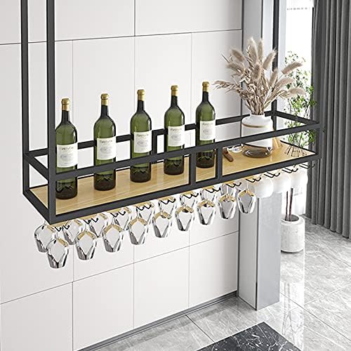 Rack de vidro de vinho do teto industrial, prateleiras flutuantes em estilo europeu, para cozinha/sala de estar/bar, fácil