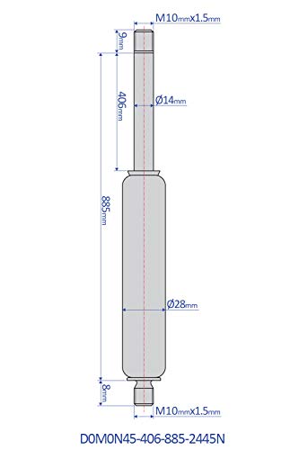 Bansbach Easylift Aço inoxidável Mola de aço-Ferramentas e acessórios hidráulicos Modelo padrão pesado D0M0N45-406-885-2445N Comprimento