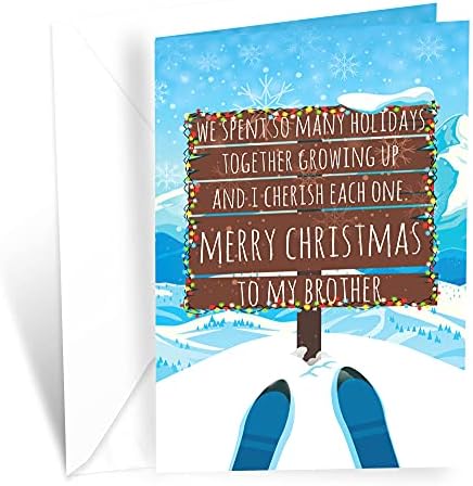 Brother de cartão de Natal | Feito na América | Ecológico | Cartão grosso com envelope premium 5in x 7,75in | Embalado em Mailer de proteção | Prime cumprimentos