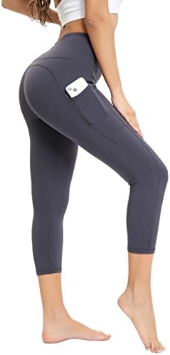 Leggings de Capri para mulheres de cor de cintura alta Ronlimo para mulheres 3 Pacote de ioga com bolsos de ioga Controle de barriga