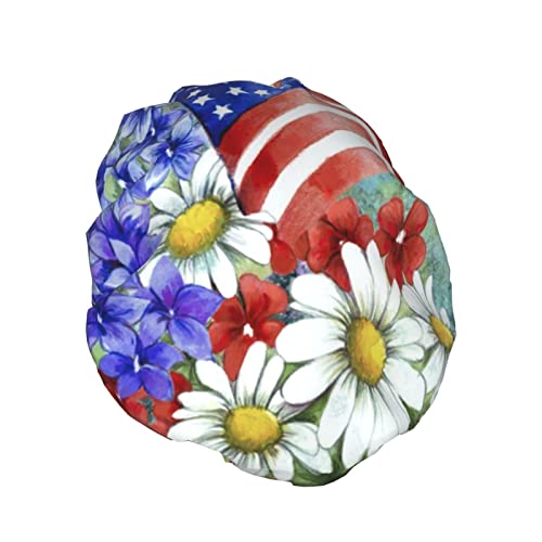 Floral America Summer Flower Presd Chuveira, Chape de banho de camadas duplas para mulheres Tampas de banho à prova