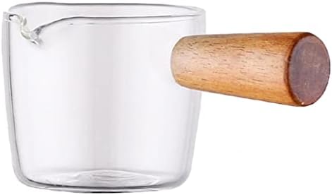 Mini grossa de panela de leite de vidro de vidro de borossilicato com alça de madeira alimento de alimentos para sopa especial molho de molho de molho de pan de café com vasos de leite