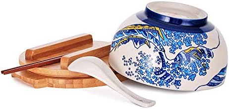 Feliz vendas, japonês Kamameshi estilo vintage Rice Noodle Ramen Bowl com pauzinhos de trivet de tampa de bambu e conjunto de tigela de porcelana